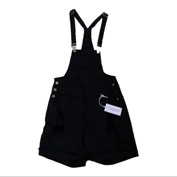 Prestige Denim NWT Destroyed Black Short Overalls - Picture 12 of 12